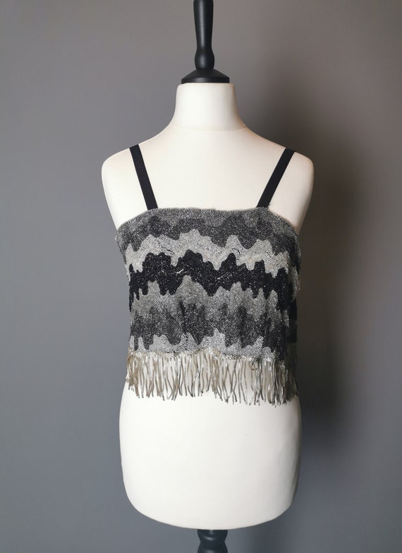 Vintage 20s beadwork flapper top, cropped vest - image 1