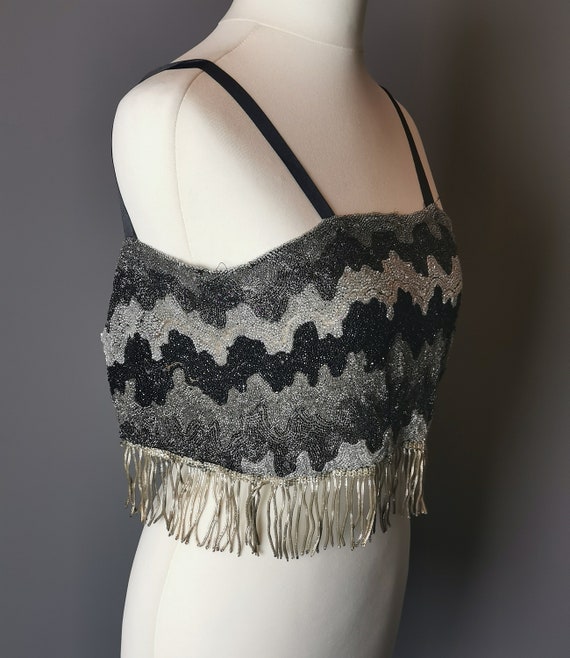 Vintage 20s beadwork flapper top, cropped vest - image 7