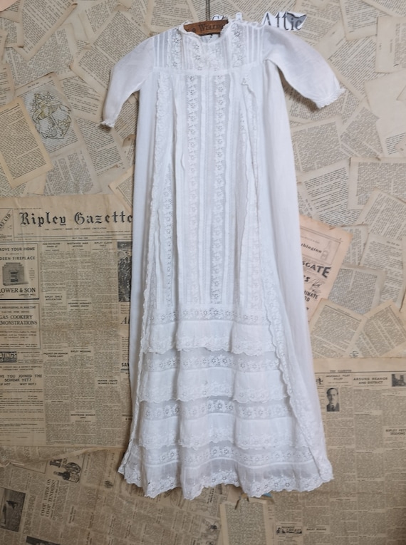 Antique cotton christening gown, broderie anglaise