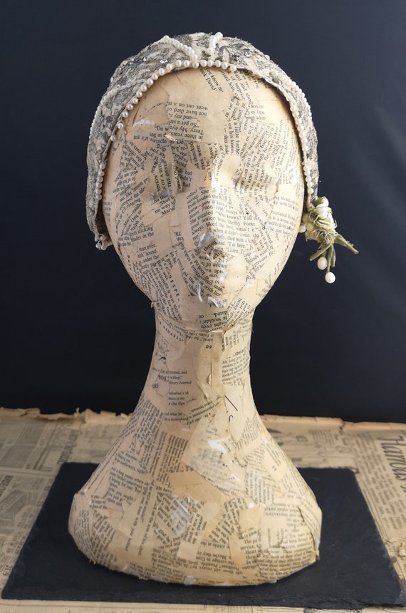 Vintage 20s cloche hat, beaded skull cap