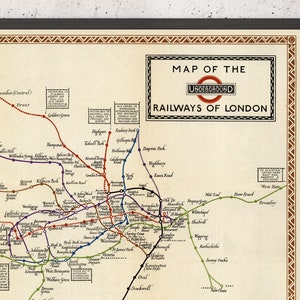 Alte Londoner U-Bahn Karte 1923 - Oxford Circus, Piccadilly, Central Line - Art Deco gerahmtes, ungerahmtes Geschenk