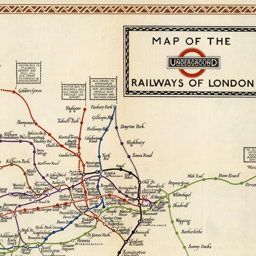 Old Central Line Map Old London Underground Tube Map 1923 Oxford Circus | Etsy