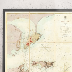 Old Map of Macao, 1840 - Colonial Portuguese Macau, Taipa, Coloane, Hengqin, Guangdong, Islands - Navy Sea Chart - Framed, Unframed