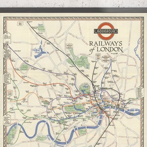 Mapa raro e antigo do metrô de Londres de 1928 - Covent Garden, Piccadilly, Central, District, Hyde Park - Presente personalizado com ou sem moldura