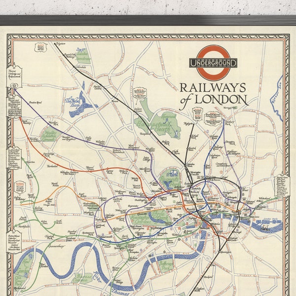 Rare Old London Underground Tube Map 1928 - Covent Garden, Piccadilly, Central, District, Hyde Park - Personalised Framed, Unframed Gift