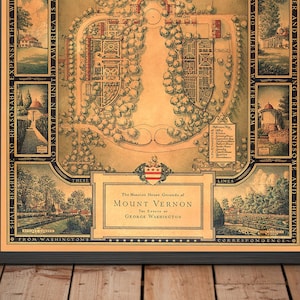 Old Plan of Mount Vernon, George Washington's Home, 1932, by B. Ashburton Tripp - Landscape Gardens, House, Estate - Framed, Unframed