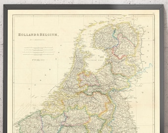 1858 年のオランダとベルギーの古地図 - オランダ、フランドル