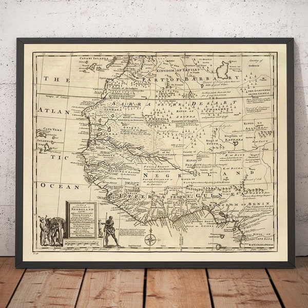 Old Map of Negroland, 1747 by Bowen - Pre-Colonial West Africa - Slave Trade, Ivory Coast, Gold Coast, Ghana, Nigeria - Framed Unframed Gift