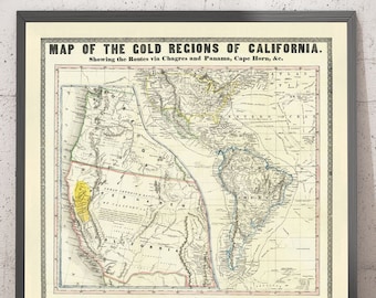 1849 年のカリフォルニア ゴールド ラッシュの古地図 (Ensign & Thayer