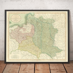 Alte Karte von Polen von John Cary, 1799 - Teilung des Reiches zwischen Polen und Litauen - Österreich, Russland, Preußen - Geschenk ohne Rahmen