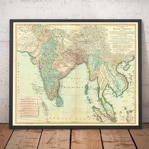 Old Map of the East Indies, 1794 - India, Hindustan, China, Vietnam, Thailand, Siam, Burma, Malaysia, Vietnam, Pegu - Framed, Unframed Gift