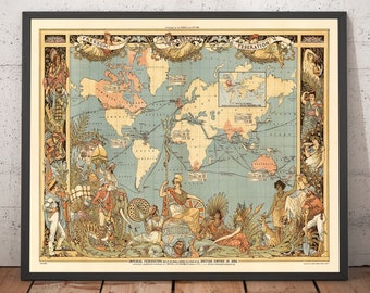 エリザベス女王  世界地図 イギリス帝国世界地図、1886年 - ビクトリア女王ジュビリー記念壁地図