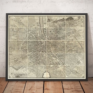 Grande carte ancienne de Paris, France par Bretez & Turgot en 1734 - Notre Dame, Sainte-Chapelle, Île de la Cité, Bastille - Carte encadrée, non encadrée