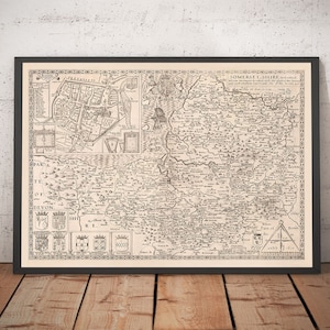 Alte Karte von Somerset im Jahr 1611 von John Speed - Bath, Portishead, Weston-super-Mare, Taunton, Yeovil, Bristol, Bridgwater - Geschenk mit Rahmen ohne Rahmen