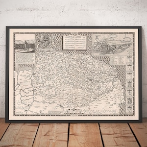 Alte Karte von Norfolk, 1611 von John Speed - Norwich, Great Yarmouth, King's Lynn, Thetford, Fakenham, Dereham, Downham - Geschenk ohne Rahmen