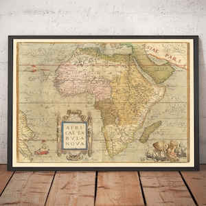 Old Map of Africa by Ortelius, 1570 - First Chart of African Continent - Nubia, Zanzibar, Central, Nile - Framed, Unframed