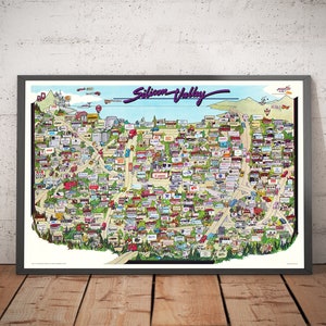 Zeldzame oude kaart van Silicon Valley, 1985 - grafische kaart van Mountainview, Sunnyvale, Cupertino, San Jose, Fremont - ingelijste ingelijste technische cadeau