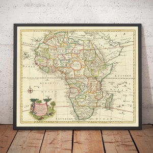 Rare Old Map of Africa, 1747 by Bowen - Pre-Colonial - Slave Trade, Negroland, Ethiopia, Barbary, Nubia - Handcoloured Framed, Unframed Gift