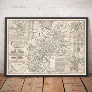 Alte Karte von Gloucestershire, 1611 von John Speed - Bristol, Cheltenham, Gloucester, Kingswood, Filton, South - gerahmt, ungerahmt