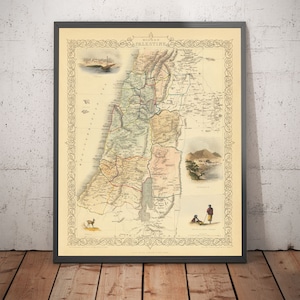 Alte Landkarte von Palästina im Jahre 1851 - Israel, Westjordanland, Gaza, Nazareth, Nablus, Haifa, Jerusalem - Geschenk ohne Rahmen