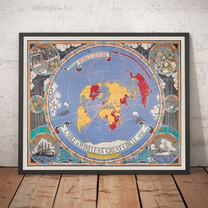 Cable & Wireless Great Circle Map, 1945, Macdonald Gill - Flat Earth British Empire Chart - Internet and Submarine Network - Framed Unframed