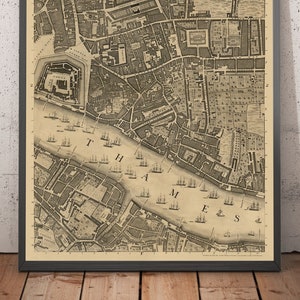 Old Map of London by John Rocque 1746, F2 - Tower of London, Shad Thames, St Katherine Dock, Tower Hamlets Bermondsey - Framed Unframed Gift