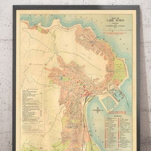 Alte Karte von Kapstadt, 1935 der South African Eisenbahn - Mother City, Cifton, Camp Bay, Sea Point - mit Rahmen, ohne Rahmen