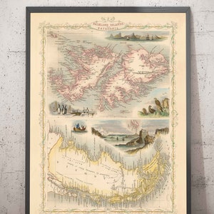 Old Map Falkland Islands & Patagonia, 1851 - South America, Cape Horn, Malvinas, Tierra del Fuego, British Empire - Framed, Unframed