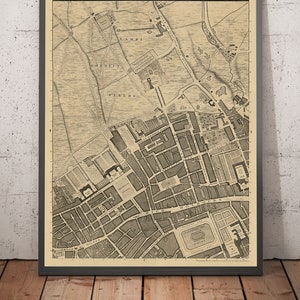 Old Map of London by John Rocque, 1746, C1 - Holborn, Russell & Bloomsbury Square, Lincoln's and Gray's Inn, Camden - Framed, Unframed Gift