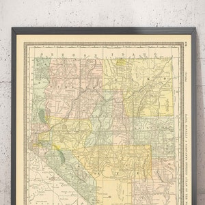 Carte ancienne du Nevada, États-Unis, 1882 par Rand & McNally - Las Vegas, Reno, Counties, Carson City - encadrée, non encadrée