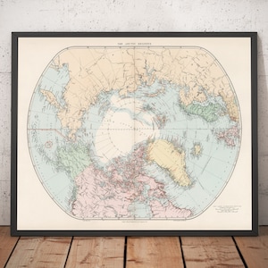 Mapa antiguo del Polo Norte, 1904, de Stanford: Carta Atlas Explorer vintage del Círculo Polar Ártico, la capa de hielo y el océano (con o sin marco)