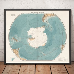 Old Antarctica South Pole Map 1904 by Stanford - Vintage Atlas Explorer Chart of the Antarctic and Ice Cap, Ocean - Framed, Unframed