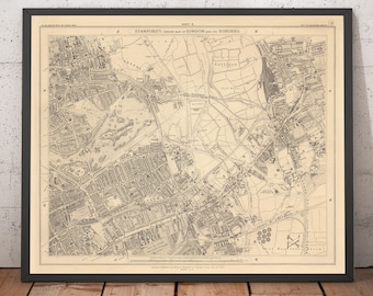 Old Map East London in 1862 - Victoria Park, Hackney, Bow, Stratford, Tower Hamlets - E9, E20, E3, E15 - Framed, Unframed Gift