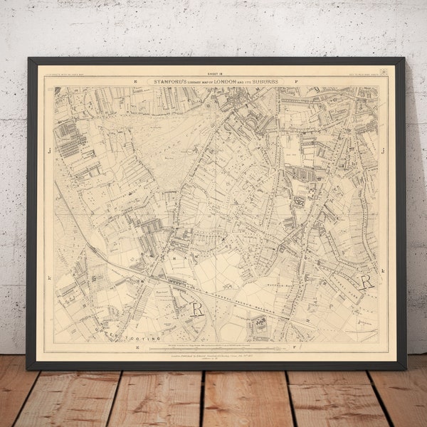 Old Map of South London in 1862 - Clapham, Balham, Brixton, Tooting, Common, Park - SW2, SW4, SW12, SW17, SW11 - Framed or Unframed Gift