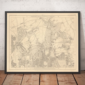 Alte Karte von Nord-London, 1862 - Finsbury Park, Hackney Downs, Stoke Newington, Clapton - N4, N5, N15, N16, E5 - Geschenk ohne Rahmen