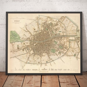 Alte Karte von Dublin, Irland von 1836 - Fluss Liffey, Leinster, County Dublin - gerahmt oder ungerahmt