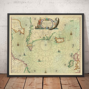 Old Map of Greenland, Iceland & North Sea, 1661 by van Loon - Viking Exploration - British Isles, Canada, New France - Framed, Unframed Gift