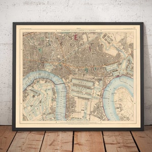 Old Map of East London 1891 - Isle of Dogs, Tower Hamlets, Limehouse, Poplar, Canary Wharf, Surrey Quays - E1 E3 E14 SE16 - Colour Framed