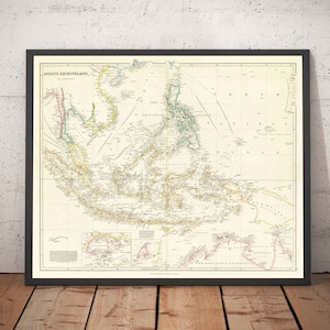 Old Map of Malay Archipelago & East Indies, 1859 - Southeast Asia, Philippines, Islands, Straits, Singapore - Framed, Unframed