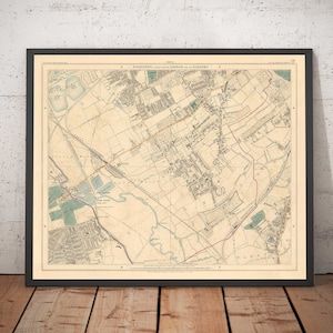 Oude kaart van Noordoost-Londen, 1891 - Walthamstow, Leyton, Wanstead, Leytonstone, Lea - E5, E10, E11, E17 - kleur ingelijst of ingelijst cadeau