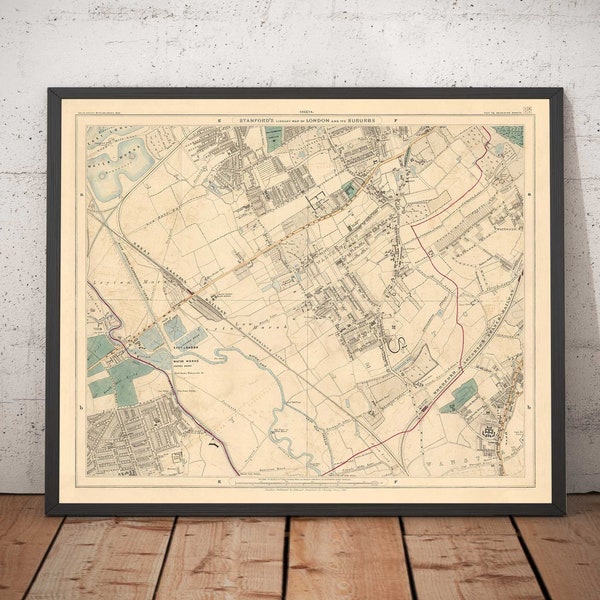 Old Map of North East London, 1891 - Walthamstow, Leyton, Wanstead, Leytonstone, Lea - E5, E10, E11, E17 - Colour Framed or Unframed Gift