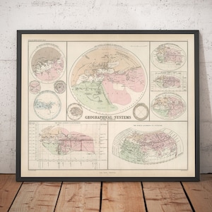 Ancient Geographical Systems by William Smith in 1874 - Herodotus, Ptolemy, Hecataeus, Eratosthenes World Maps - Framed, Unframed