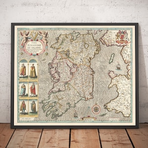 Seltene alte Karte von Irland, Éireann 1611 von John Speed - Ulster, Leinster, Munster, Connacht, Dublin, Baltic - gerahmt, ungerahmt