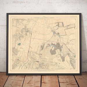 Old Map of South East London, 1891 - Bromley, Beckenham, Sydenham, Southend, Downham - SE26, SE6, BR1, BR2 - Colour Framed Unframed Gift
