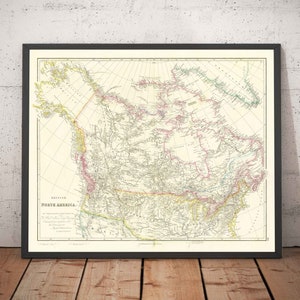 Ancienne carte du Canada, 1840, réalisée par Arrowsmith - États-Unis, Amérique russe, régions supérieures et inférieures, coloniale britannique, indigène - Cadeau encadré, sans cadre