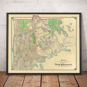 Old Map of the Bronx in 1900 by Hyde and Co. - New York City, Pelham Bay Park, Hunter Island, Botanical Garden, Harlem River