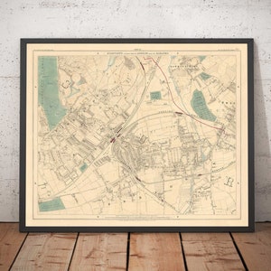 Alte Karte von South West London, 1891 - Wimbledon, Merton, Summerstown - SW19, SW17 SW20 - Geschenk mit farbigem Rahmen