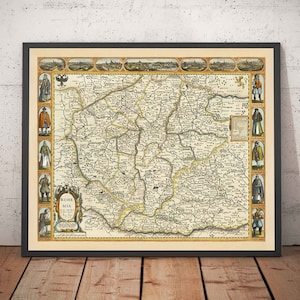 Ancienne carte de la Bohême en 1626 par John Speed - République tchèque, Prague, Bavière, Moravie, Europe centrale - encadrée, non encadrée