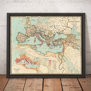 Wereldkaart van het oude Romeinse rijk, 266 v. Chr. - 305 n. Chr. door Perthes & Kampen - Zeldzame kaart van Byzantijns, Byzantium - Ingelijst, ingelijst cadeau