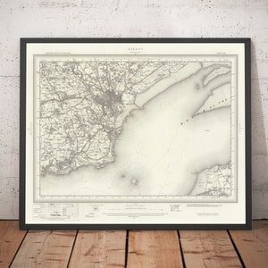 Alte Karte von Cardiff, Wales 1867 - Caerdydd, Penarth, Sully, Barry, Llandaff, Castle, Suburbs, Mündung des Severn - Geschenk ohne Rahmen